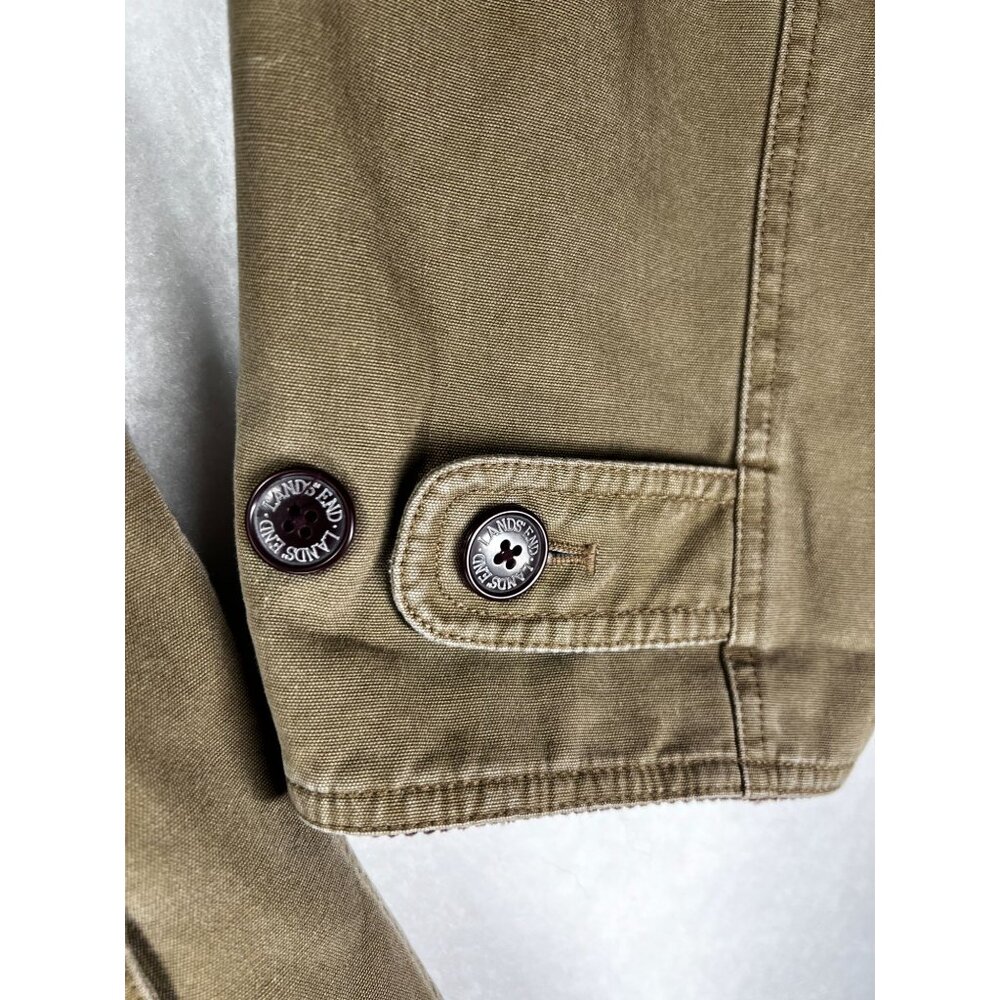 Lands End Mens Canvas XL Barn Coat Corduroy Collar Button Front Brown Tan Lined - Picture 11 of 16